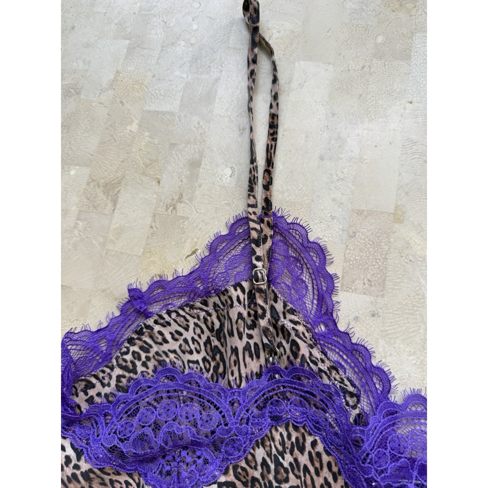 Victorias Secret‎ Silk Leopard Purple Lace Mini Slip Dress Coquette Grunge Y2K L - Picture 9 of 9